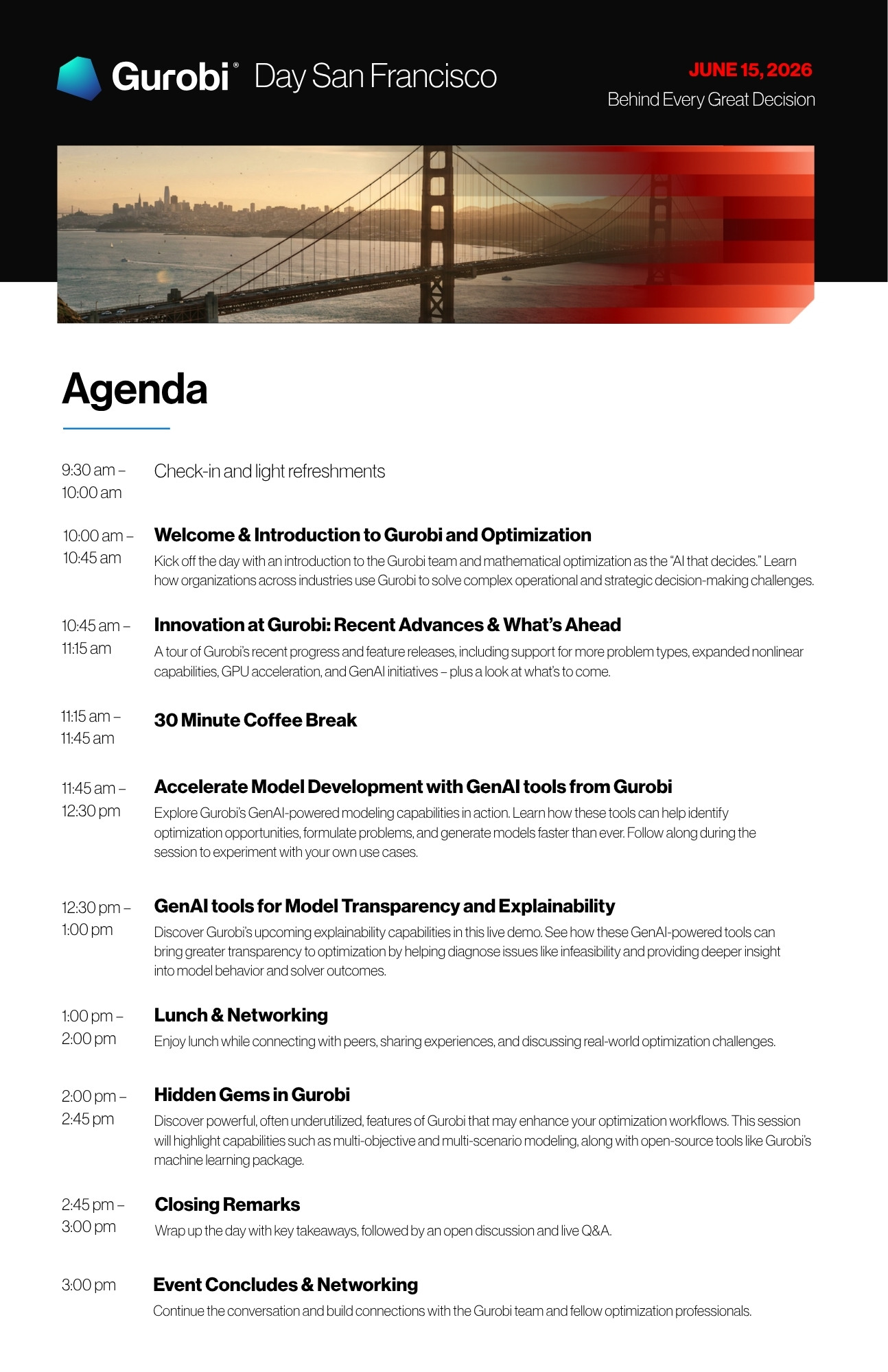 Gurobi Optimization Event Agenda
